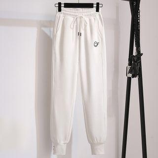 Smiley Embroidered Fleece Lined Sweatpants