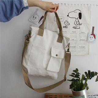 Canvas Pocket Accent Crossbody Tote Bag