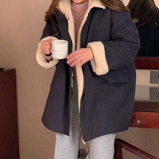 Fleece-lined Padded Jacket Dark Blue - One Size
