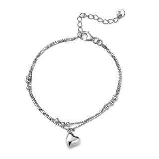 925 Sterling Silver Double Chain Dangle Heart Charm Bracelet, Women Jewelry Gift