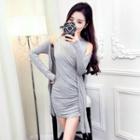 Set: Ruched Sleeveless Dress + Long Jacket