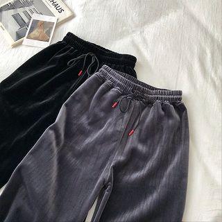 Plain High-waist Velvet Pants