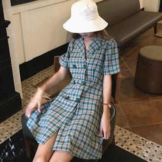 Plaid Double Breasted Mini A-line Dress As Shown In Figure - One Size