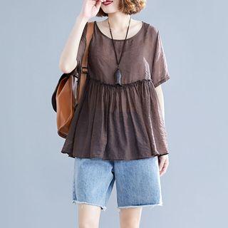 Panel Wood Ear Trim Plain Short-sleeve T Shirt