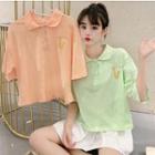 Elbow-sleeve Carrot Embroidered Polo Shirt