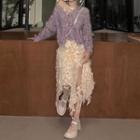 Fluffy Glitter Cardigan / Textured Irregular A-line Skirt