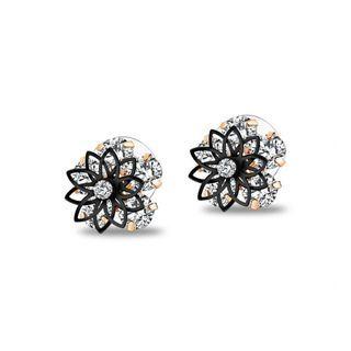 Simple And Brilliant Rose Gold Flower Cubic Zirconia Stud Earrings Silver - One Size