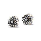 Simple And Brilliant Rose Gold Flower Cubic Zirconia Stud Earrings Silver - One Size