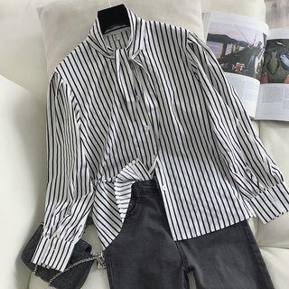 Stand-collar Striped Shirt