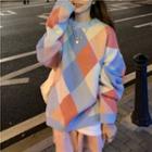 Color Block Sweater Blue & Pink & White - One Size