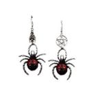 Spider Drop Earring 1 Pair - Spider Drop Earring - Silver & Red - One Size