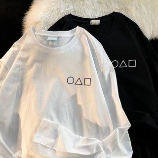 Long-sleeve Geometrical Print T-shirt