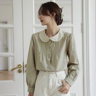 Eyelet Collar Button-up Blouse