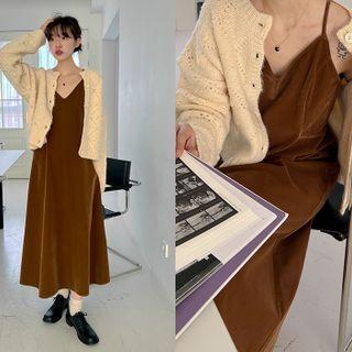 Spaghetti-strap Velour Long Dress