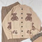 Bear Print Knit Cardigan Khaki - One Size