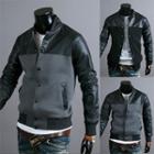 Faux Leather Panel Snap Button Jacket
