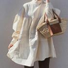 Stand-collar Plain Mini A-line Dress Almond - One Size