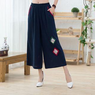 Applique Wide Leg Cropped Pants