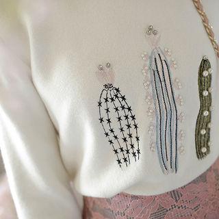 Embellished Cactus Embroidery Sweater
