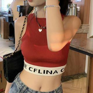 Lettering Crop Knit Camisole Top