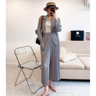 Set: Knit Blazer + Wide Leg Pants