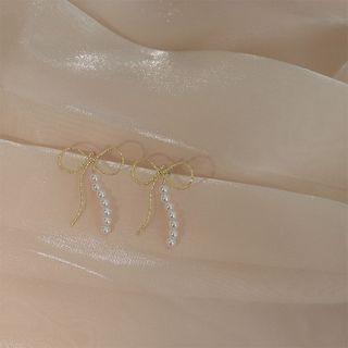 Bow Earring 1 Pair - Gold & White - One Size