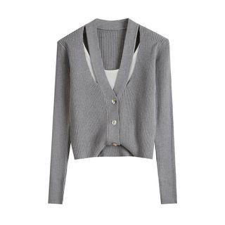 Mock Two Piece Cutout Knit Cardigan