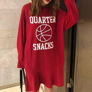 Lettering Long Sleeve Mini Dress