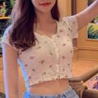 Short-sleeve Floral Cropped Top White - One Size