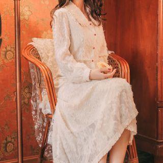 Fringed Midi A-line Chiffon Shirtdress