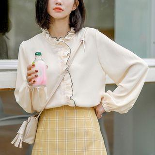 Frill-trim Chiffon Shirt Almond - One Size