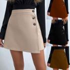 Button-up High-waist Plain A-line Mini Skirt