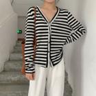 Long-sleeve Striped Button-up Top Stripe - Black & White - One Size