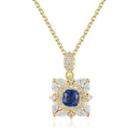 Square Rhinestone Pendant Sterling Silver Necklace Gold & Blue - One Size