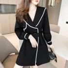 Contrast Trim Buttoned Mini Coat Dress