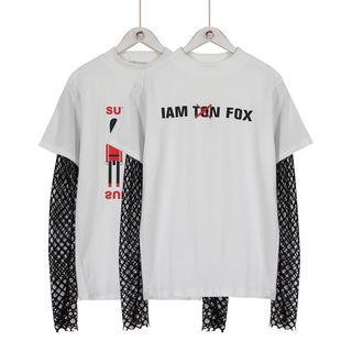 Mock Two Piece Fishnet Panel T-shirt
