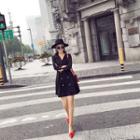 Long-sleeve Double Breasted A-line Dress