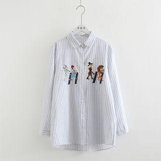 Embroidered Striped Shirt White - One Size