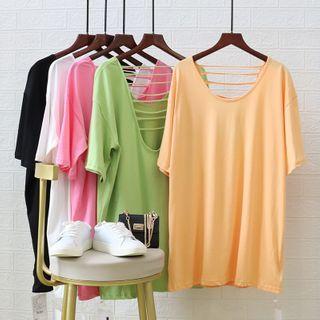Short-sleeve Cut-out Back Plain Oversize T-shirt