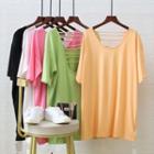 Short-sleeve Cut-out Back Plain Oversize T-shirt