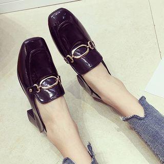 Patent Buckled Block Heel Loafer Pumps