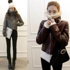 Funnel-neck Faux-shearling Biker Jacket