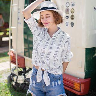 Tab-sleeve Tie-front Shirt