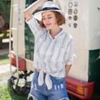 Tab-sleeve Tie-front Shirt