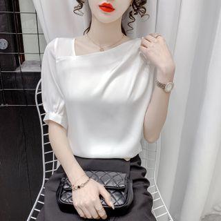 Puff-sleeve Skew Neckline Blouse
