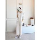 Set: Raglan-sleeve T-shirt + Band-waist Wide-leg Pants