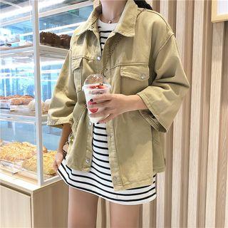 3/4-sleeve Plain Pocketed Jacket