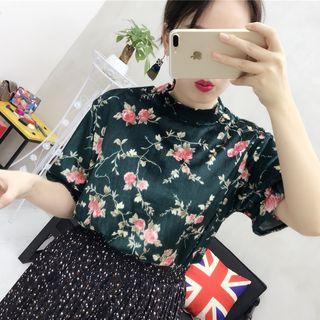 Floral Print Velvet Short-sleeve Top