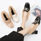 Embellished Furry Chunky-heel Patent Loafers