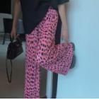 Leopard Print Wide Leg Pants Pink - One Size
